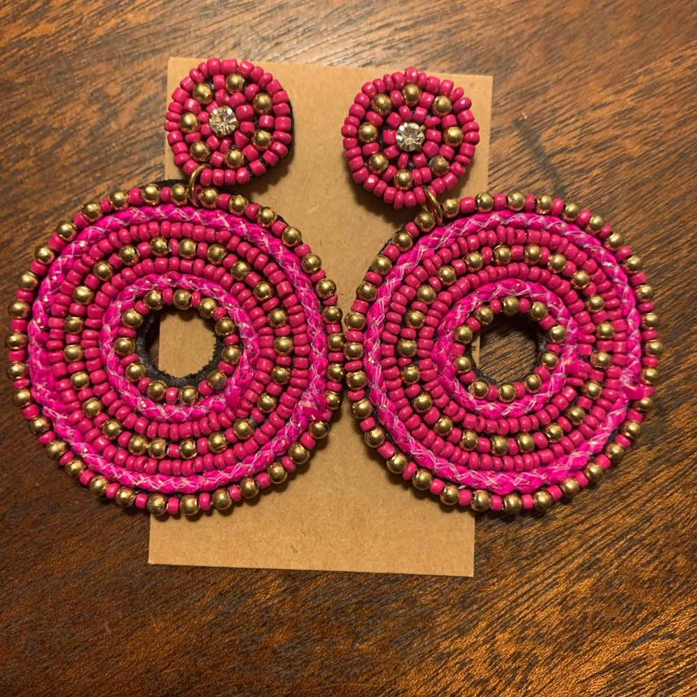 Pink seed bead earrings